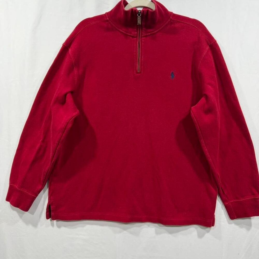 Polo Ralph Lauren 1/4 Zip Red Shirt Men's Sz XL Blue Logo Old Money
